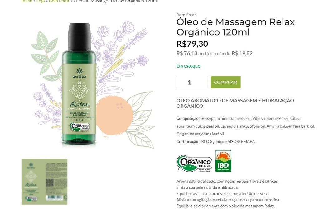 Personal Shopper | Buy from Brazil -	 Óleo de Massagem TERRA-FLOR - 10 items - DDP