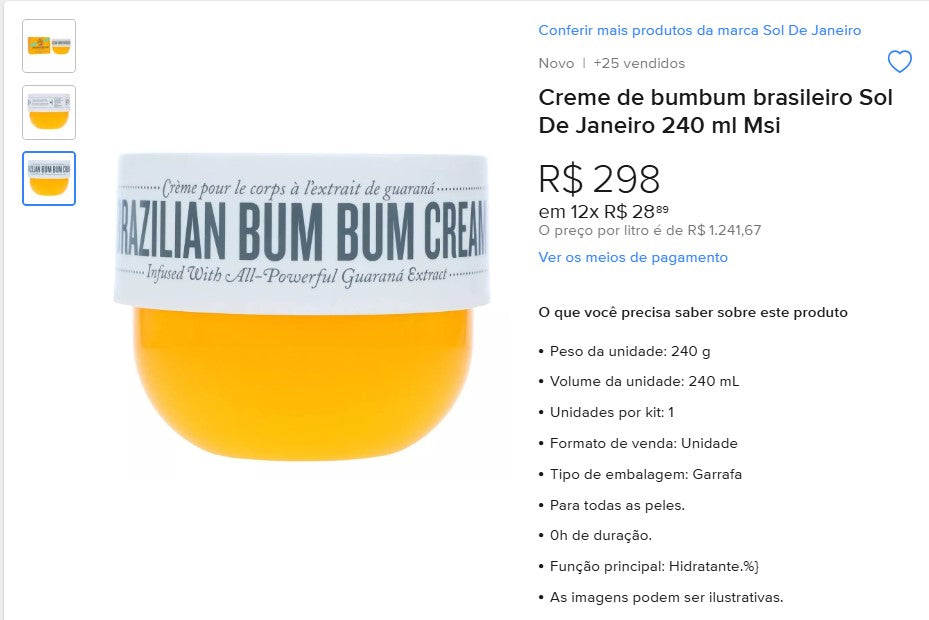 Personal Shopper | Kupuj z Brazylii -Sol de Janeiro Bodycreams - 2 jednostki (DDP)