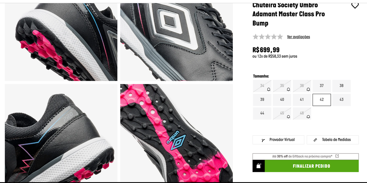 Personal Shopper | Buy from Brazil - Chuteira Futsal Umbro Br Futsal 42BR - 2 PAIRs (DDP)