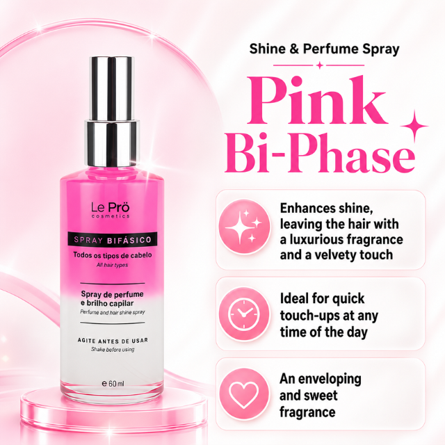 Le Prö Bifásico Pink Spray de Cabelo Brilho & Perfume – 2.03 fl oz (60 ml)