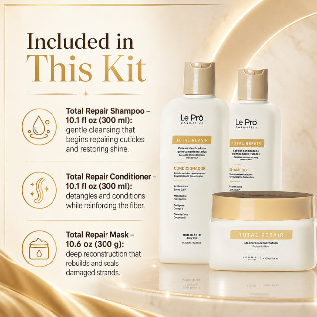 Le Prö Total Repair Kit – Coffret Soin Capillaire Brésilien – Ensemble de 3 pièces