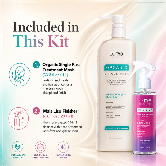 Le Prö Masque de Traitement Bio 1L + Finition Lissante Mais Liso – Kit de soins capillaires brésilien – Ensemble de 2 pièces