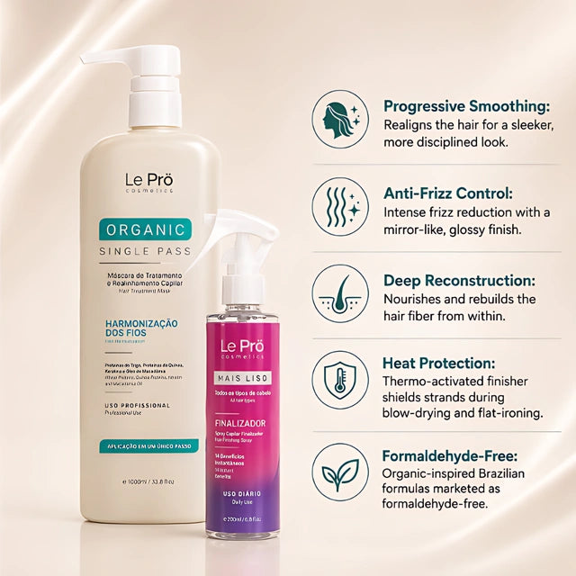 Le Prö Organic Treatment Mask 1L + Mais Liso Smoothing Finisher – Brazilian Hair Care Kit – 2-Piece Set