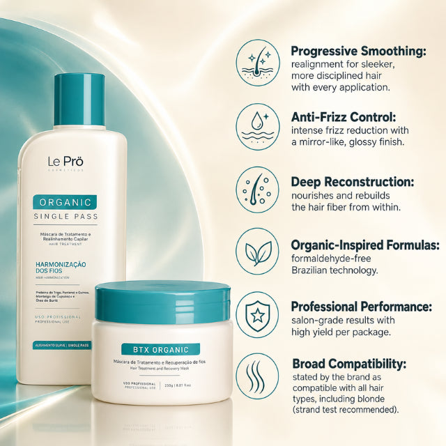 Le Prö Organic Single Pass 300ml + Masque de Reconstruction Bio 300g – Kit de soins capillaires brésilien – Ensemble de 2 pièces