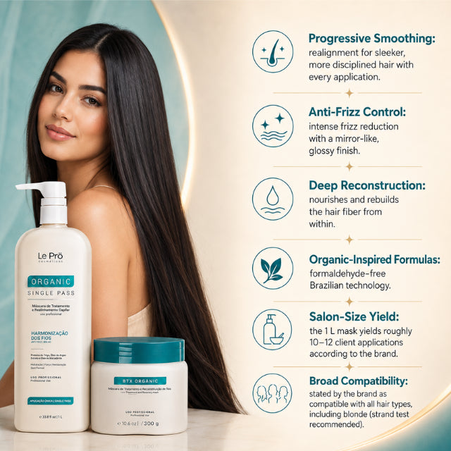 Le Prö Organic Single Pass 1L + Masque de reconstruction biologique 300g – Kit de soins capillaires brésilien – Ensemble de 2 pièces