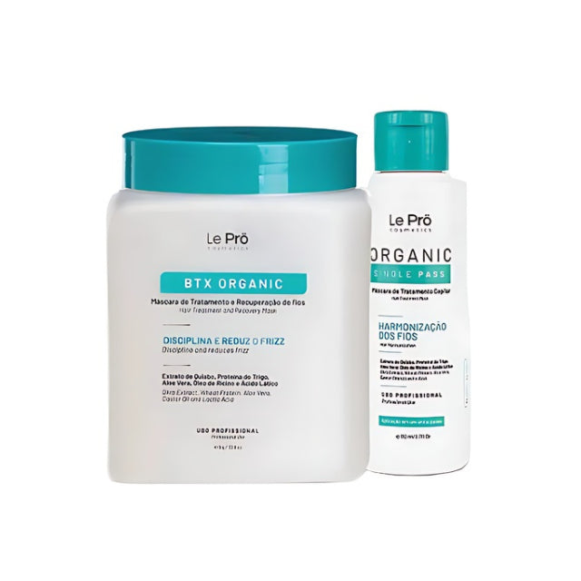 Le Prö Organic Single Pass 110ml + Mascarilla de Reconstrucción Orgánica 1kg – Kit de Cuidado Capilar Brasileño – Set de 2 Piezas