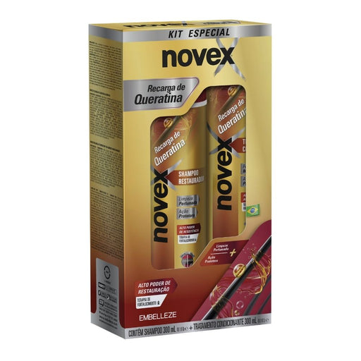 Novex Keratin Recharge Shampoo & Conditioner Kit – Reconstructing Care for Damaged Hair, 10.1 fl oz + 10.1 fl oz (300 ml + 300 ml) – front view – Buy now at MKPBR.COM – Worldwide Shipping