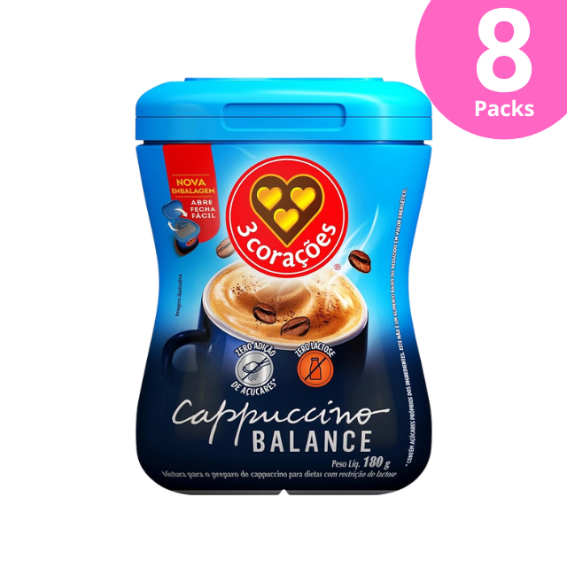 8 Packungen Corações Cappuccino Balance Laktosefreier Instant Mix - 8 x 180g (6,35 oz) - Zuckerfrei