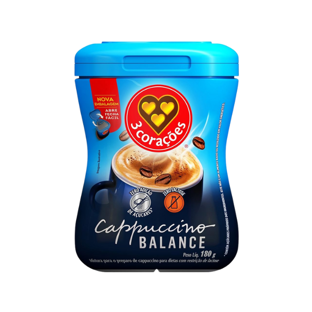 Corações Cappuccino Balance Lactose-Free Instant Mix 180g (6.35 oz) - Sem Açúcar