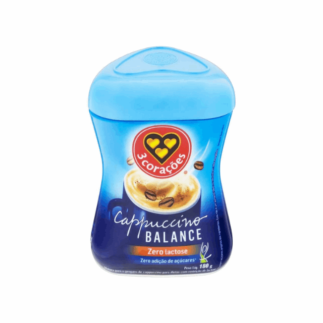 4 Packs 3 Corações Cappuccino Balance Lactose-Free Instant Mix - 4 x 180g (6.35 oz) - Sugar-Free