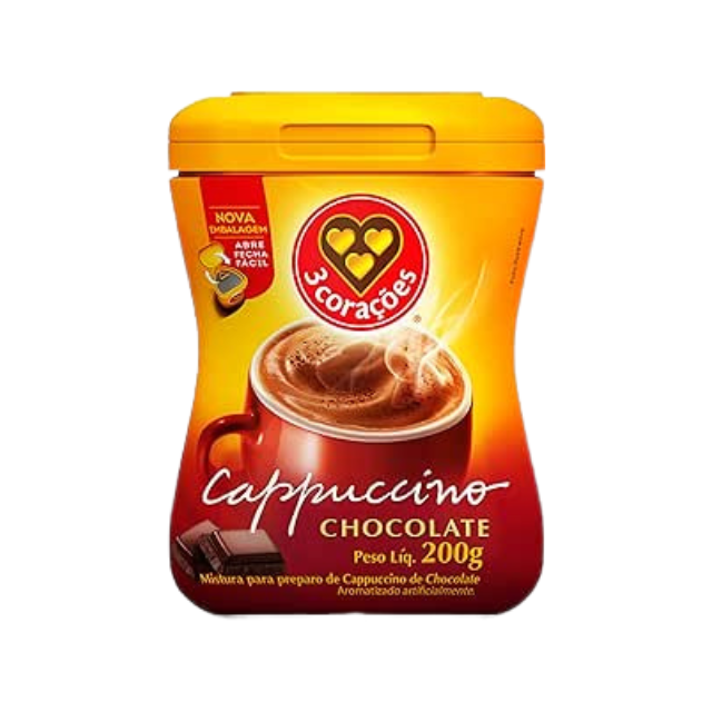 Mezcla Instantánea de Chocolate Capuchino 3 Corações 200g (7.05 oz)