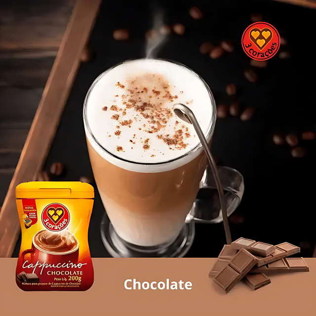 3 Corações Cappuccino Chocolate Instant Mix 200g (7.05 oz)