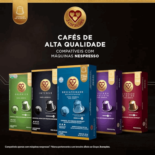 4 Packs 3 Corações Decaffeinated Espresso Coffee Pods - Compatible with Nespresso Original Line Machines - 4 x 56g (1.97 oz) - 10 Pods - 100% Arabica Coffee