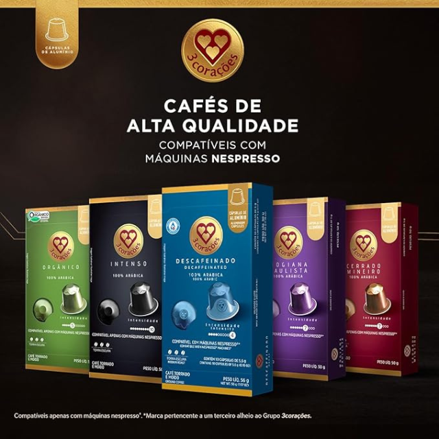 4 Packs 3 Corações Cerrado Mineiro Coffee Pods Nespresso Compatible - 4 x 50g (1.76 oz), 10 Capsules