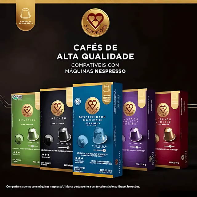 8 Packs 3 Corações Decaffeinated Espresso Coffee Pods - Compatible with Nespresso Original Line Machines - 8 x 56g (1.97 oz) - 10 Pods - 100% Arabica Coffee
