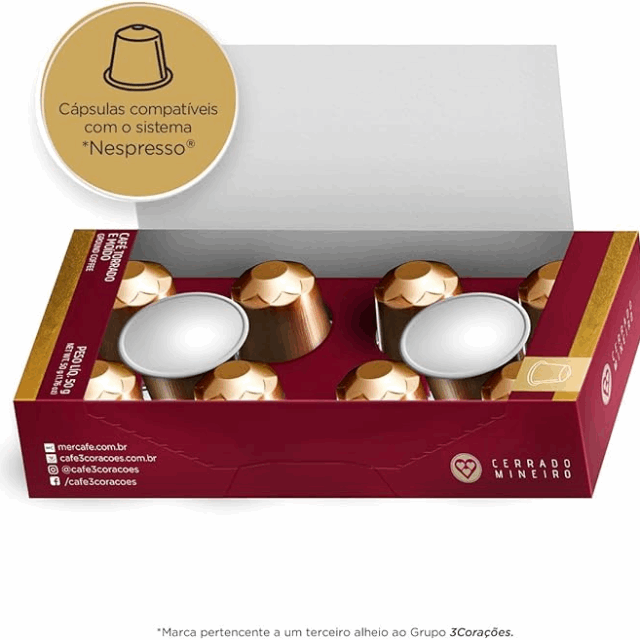 3 Corações Cerrado Mineiro Coffee Pods Nespresso Compatible - 50g (1.76 oz), 10 Capsules