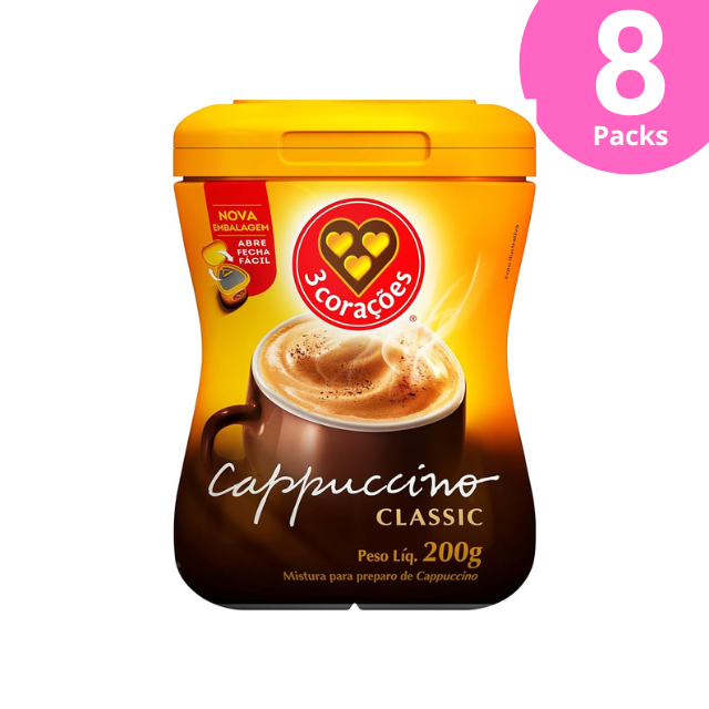 8 Packungen Corações Classic Instant Cappuccino Mix – 8 x 200 g (7,05 oz)