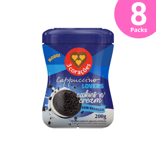 8er-Pack 3 Corações Cookies 'n' Cream Cappuccino Instant-Mix - 8 x 200 g (7,05 oz)