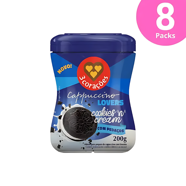 Pack de 8 3 Corações Cookies 'n' Cream Cappuccino Mélange Instantané - 8 x 200g (7.05 oz)