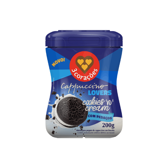 3 Corações Cookies 'n' Cream Cappuccino Mistura Instantânea 200g (7.05 oz)