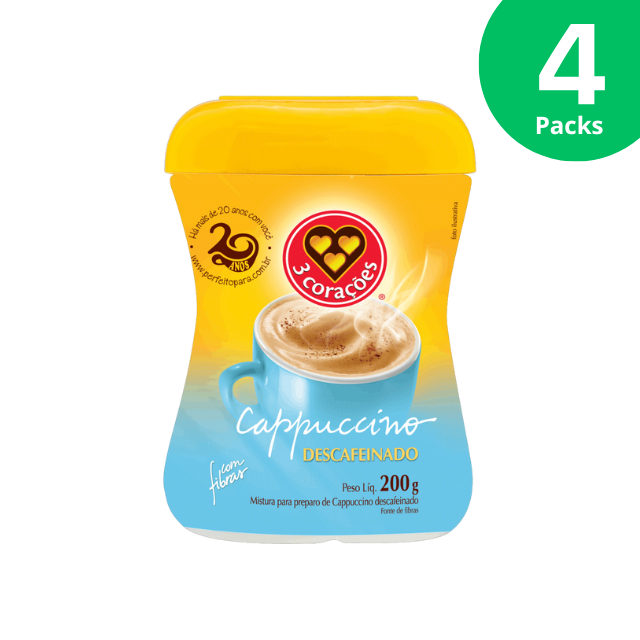 4 Packungen Corações Decaf Instant Cappuccino Mix - 4 x 200 g (7,05 oz) - Entkoffeiniert