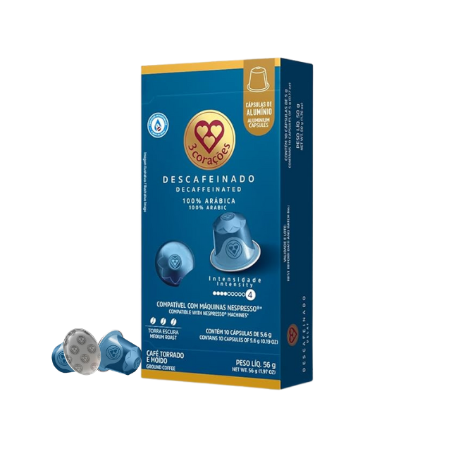 Dosettes de café expresso décaféiné Corações - Compatibles avec les machines Nespresso Original Line - 56 g (1,97 oz) - 10 dosettes - Café 100 % arabica