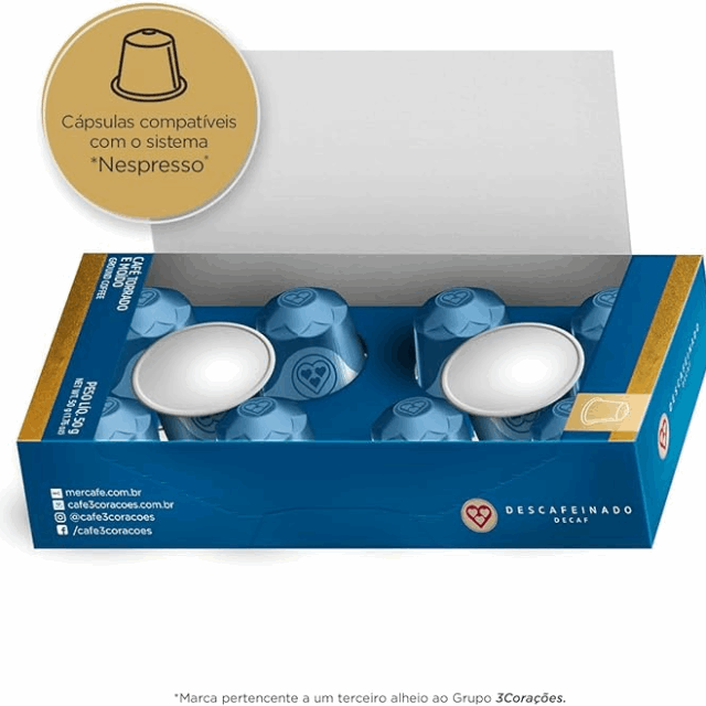 4 Packs 3 Corações Decaffeinated Espresso Coffee Pods - Compatible with Nespresso Original Line Machines - 4 x 56g (1.97 oz) - 10 Pods - 100% Arabica Coffee