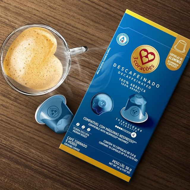 Dosettes de café expresso décaféiné Corações - Compatibles avec les machines Nespresso Original Line - 56 g (1,97 oz) - 10 dosettes - Café 100 % arabica