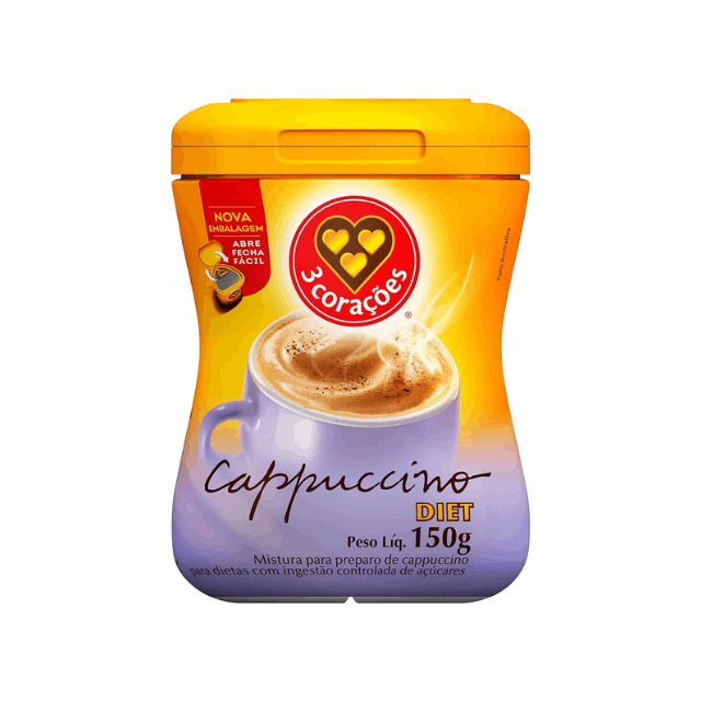 8 Packs 3 Corações Diet Instant Cappuccino Mix - 8 x 150g (5.29 oz)