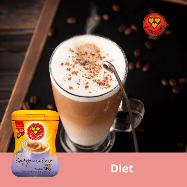 8 Packs 3 Corações Diet Instant Cappuccino Mix - 8 x 150g (5.29 oz)