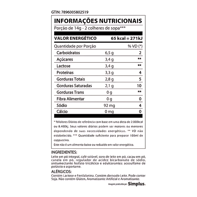 Paquete de 8 3 Corações Mezcla Instantánea de Cappuccino Dietético - 8 x 150g (5.29 oz)