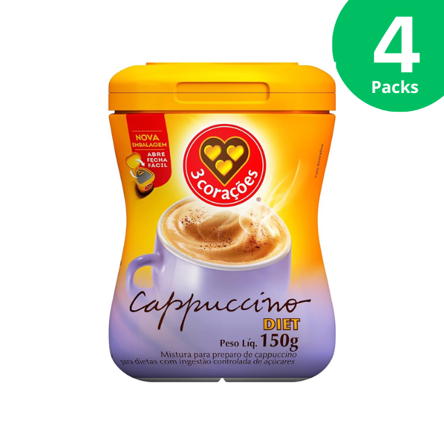 4 Pacotes Corações Diet Instant Cappuccino Mix - 4 x 150g (5,29 oz)