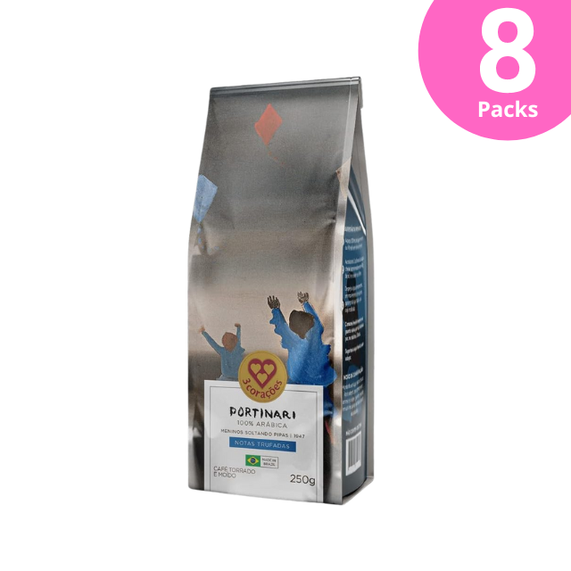 8 Packungen Corações Gourmet Portinari Trüffelnoten gerösteter und gemahlener Kaffee 1947 Boys Flying Kites – 8 x 250 g (8,8 oz)