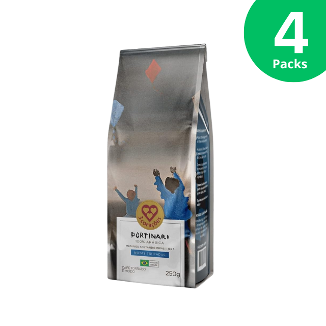 4 Packungen Corações Gourmet Portinari Trüffelnoten gerösteter und gemahlener Kaffee 1947 Boys Flying Kites – 4 x 250 g (8,8 oz)