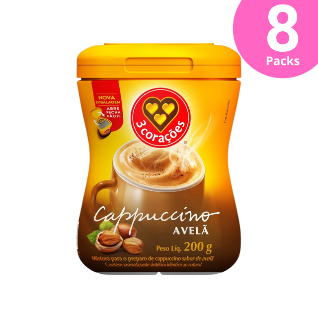 8 Packungen Corações Haselnuss-Cappuccino-Instantmischung – 8 x 200 g (7,05 oz)