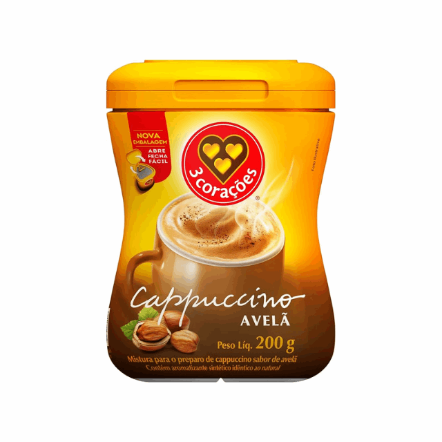 4 Packs 3 Corações Hazelnut Cappuccino Instant Mix - 4 x 200g (7.05 oz)