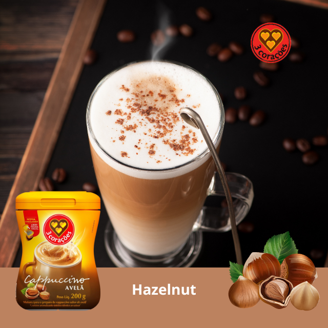 8 Packs 3 Corações Hazelnut Cappuccino Instant Mix - 8 x 200g (7.05 oz)