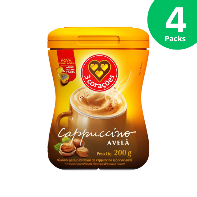 4 paquetes de mezcla instantánea de capuchino con avellanas y Corações corazones - 4 x 200 g (7,05 oz)