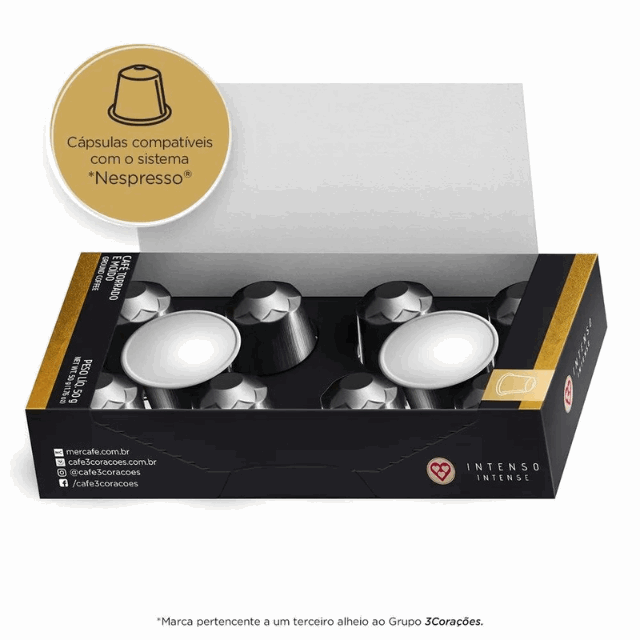 3 Corações Intenso Espresso Coffee Pods - Nespresso Compatible - 50g (1.76 oz), 10 Capsules