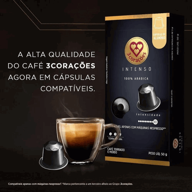 3 Corações Intenso Espresso Coffee Pods - Nespresso Compatible - 50g (1.76 oz), 10 Capsules