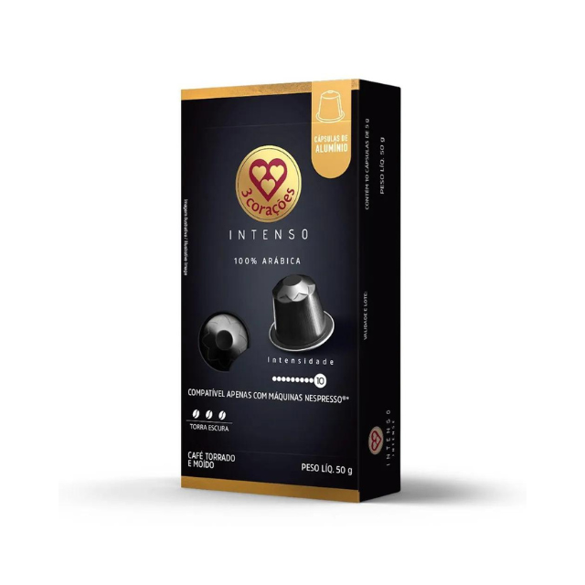 8 Packs 3 Corações Intenso Espresso Coffee Pods - Nespresso Compatible - 8 x 50g (1.76 oz), 10 Capsules