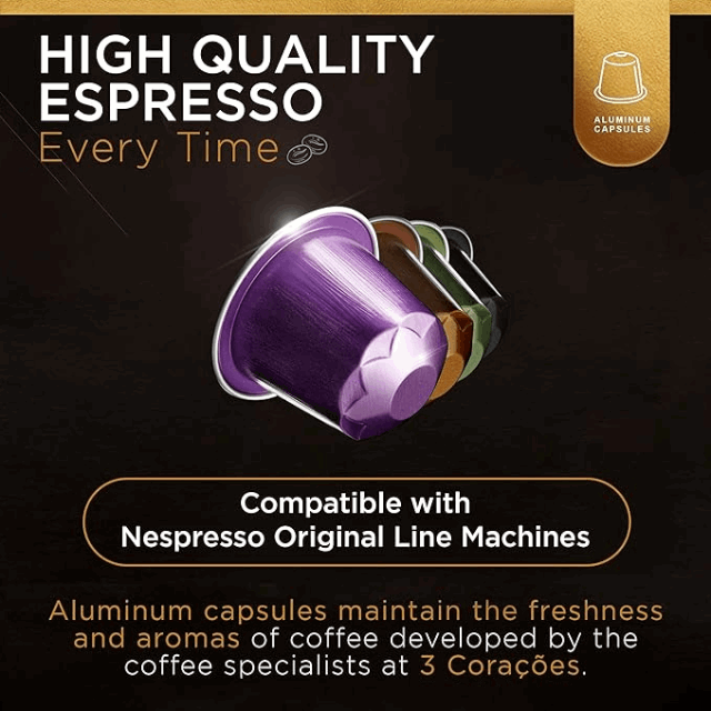 4 Packs 3 Corações Mogiana Paulista Coffee Pods - Nespresso Compatible - 4 x 50g (1.76 oz), 10 Capsules - Arabica Coffee