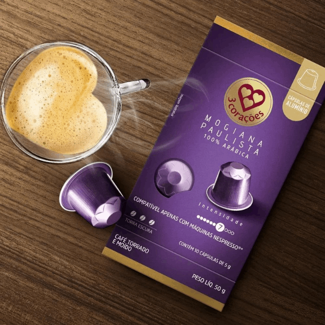 8 Packs 3 Corações Mogiana Paulista Coffee Pods - Nespresso Compatible - 8 x 50g (1.76 oz), 10 Capsules - Arabica Coffee