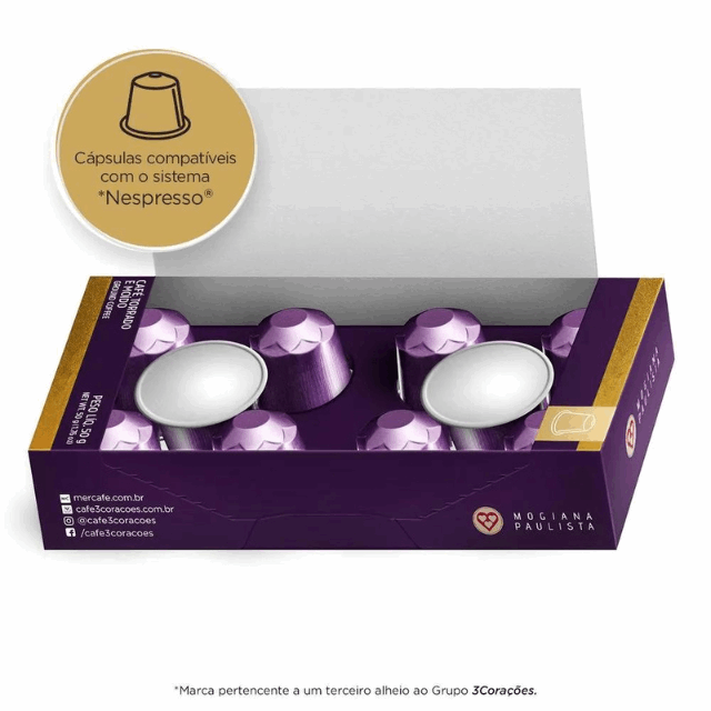 4 Packs 3 Corações Mogiana Paulista Coffee Pods - Nespresso Compatible - 4 x 50g (1.76 oz), 10 Capsules - Arabica Coffee