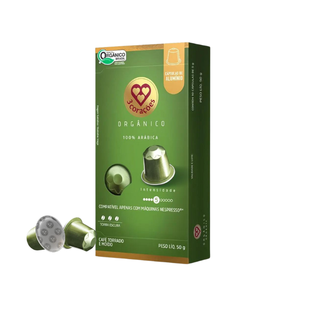 Cápsulas de café espresso orgánico Corações - Compatible con máquinas de la línea original de Nespresso - 50 g (1,76 oz) 10 cápsulas - Intensidad 5