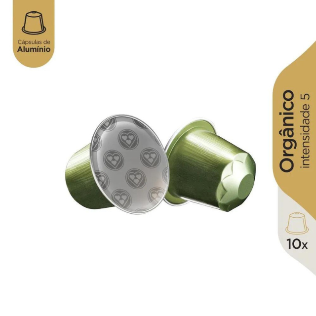 Corações Organic Espresso Coffee Pods - Compatível com Máquinas Nespresso Original Line - 50g (1.76 oz) 10 Cápsulas - Intensidade 5