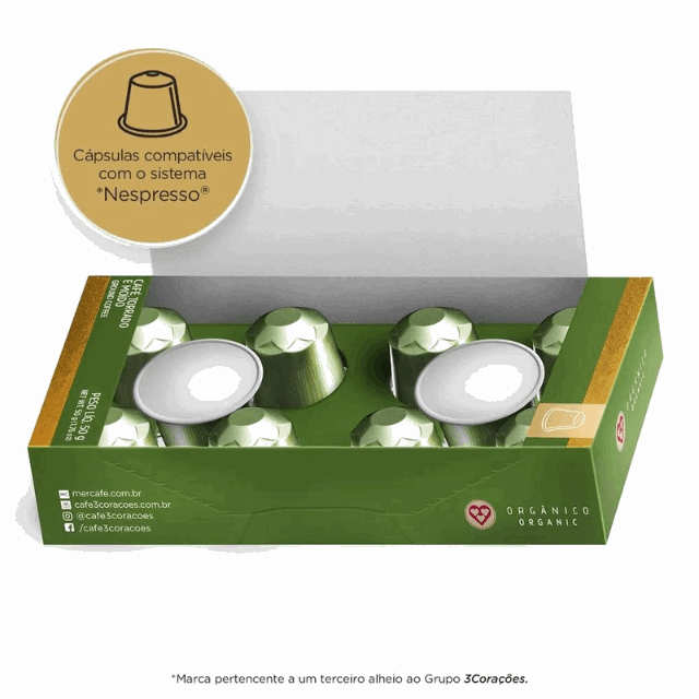 4 Packs 3 Corações Organic Espresso Coffee Pods - Compatible with Nespresso Original Line Machines - 4 x 50g (1.76 oz) 10  Capsules- Intensity 5