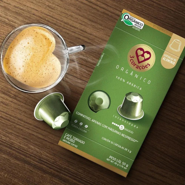 8 Packs 3 Corações Organic Espresso Coffee Pods - Compatible with Nespresso Original Line Machines - 8 x 50g (1.76 oz) 10  Capsules- Intensity 5