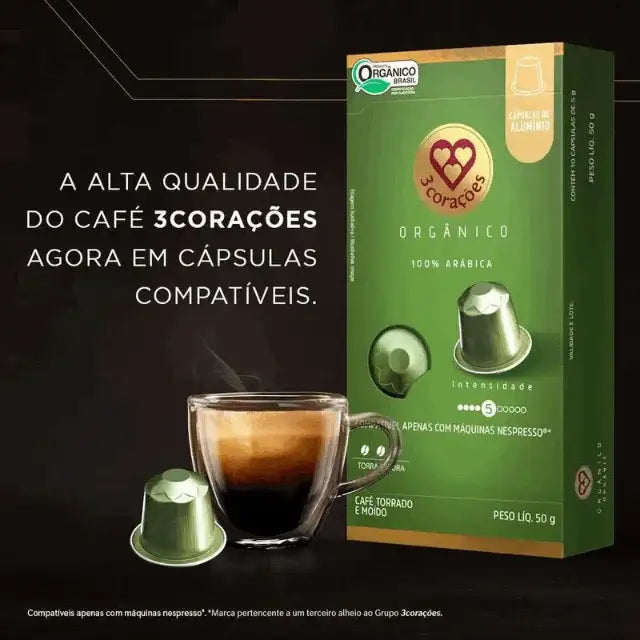 Paquete de 4 cápsulas de café espresso orgánico 3 Corações