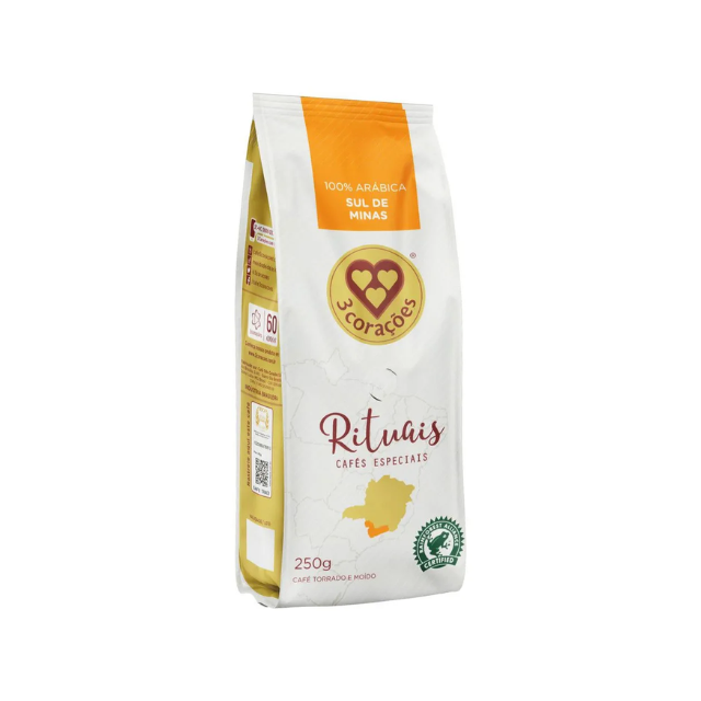 Corações Rituais Sul de Minas – Pražená a mletá káva 250 g (8,8 oz) – Brazilská káva Arabica